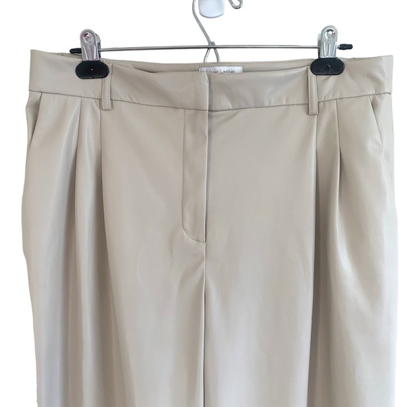 House of Harlow 1960 High Rise Cream Vegan Leather Wide Straight Leg Pants Sz 12 - Picture 4 of 11